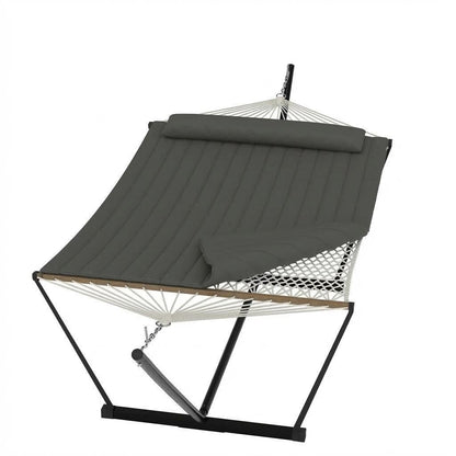 Garvee 2 Person Portable Double Hammock for Outdoor with Pillow, Heavy Duty Portable Hammock with Adjustable Steel Stand for Patio, Garden, Beach, Backyard