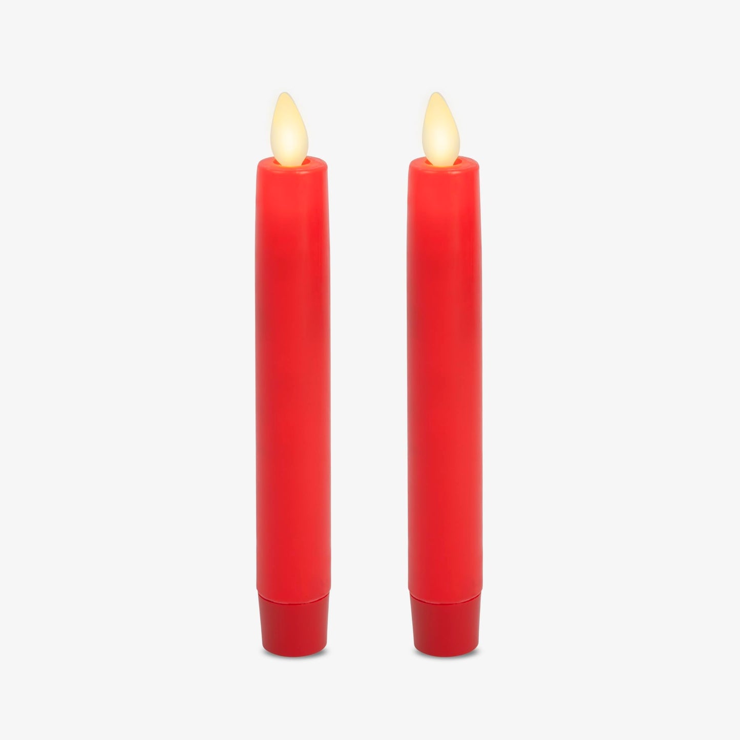 Luminara Set of 2 Flameless Candle Tapers (0.87" x 6.7") Flat Top Real Wax Unscented (True Red)