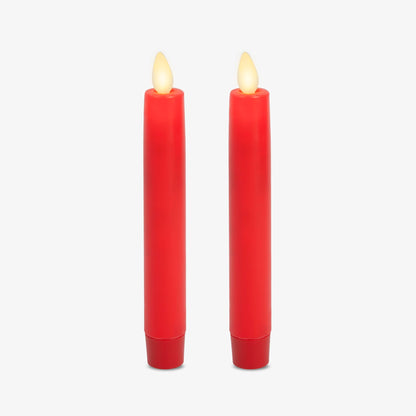 Luminara Set of 2 Flameless Candle Tapers (0.87" x 6.7") Flat Top Real Wax Unscented (True Red)