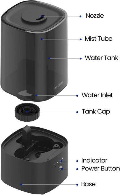 ROSEKM Cool Mist Humidifier - 2.0L Ultrasonic Design for Bedroom & Nursery | Quiet, Filterless, Black