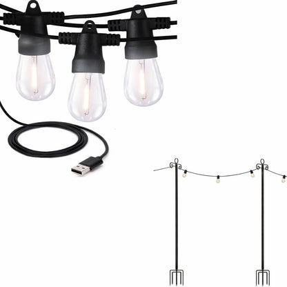 Brightech Bundle Ambience Pro USB Powered String Lights - 24 Ft + 4-Pack 10FT String Light Poles