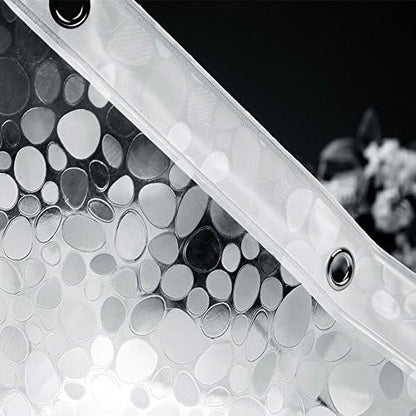 EurCross Heavy Duty Shower Curtain Liner - 72 x 72 Inches, Waterproof Clear with 3D Pebble Design & 5 Magnets
