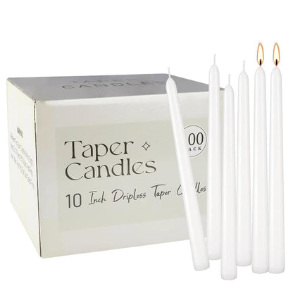 YOROXRG 100Pack White Taper Candles, 7-8 Hours Burn Time, Unscented, Smokeless and Dripless, 0.75 x 10 Inch Dinner Candle Set for Household, Wedding, Party and Home Décor Candlesticks