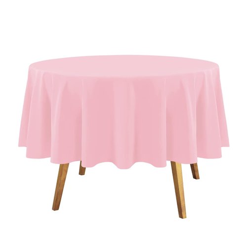 Childom Round Tablecloths,3 Pack 84 Inch Round Plastic Tablecloths Disposable Table Covers Pink Tablecloth for Indoor or Outdoor Parties Birthdays Weddings Holiday Dinner Anniversary Buffet Table
