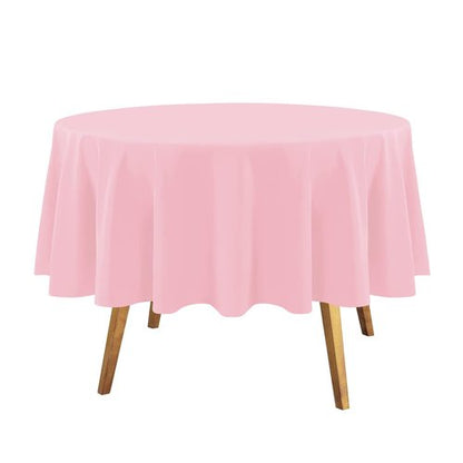 Childom Round Tablecloths,3 Pack 84 Inch Round Plastic Tablecloths Disposable Table Covers Pink Tablecloth for Indoor or Outdoor Parties Birthdays Weddings Holiday Dinner Anniversary Buffet Table