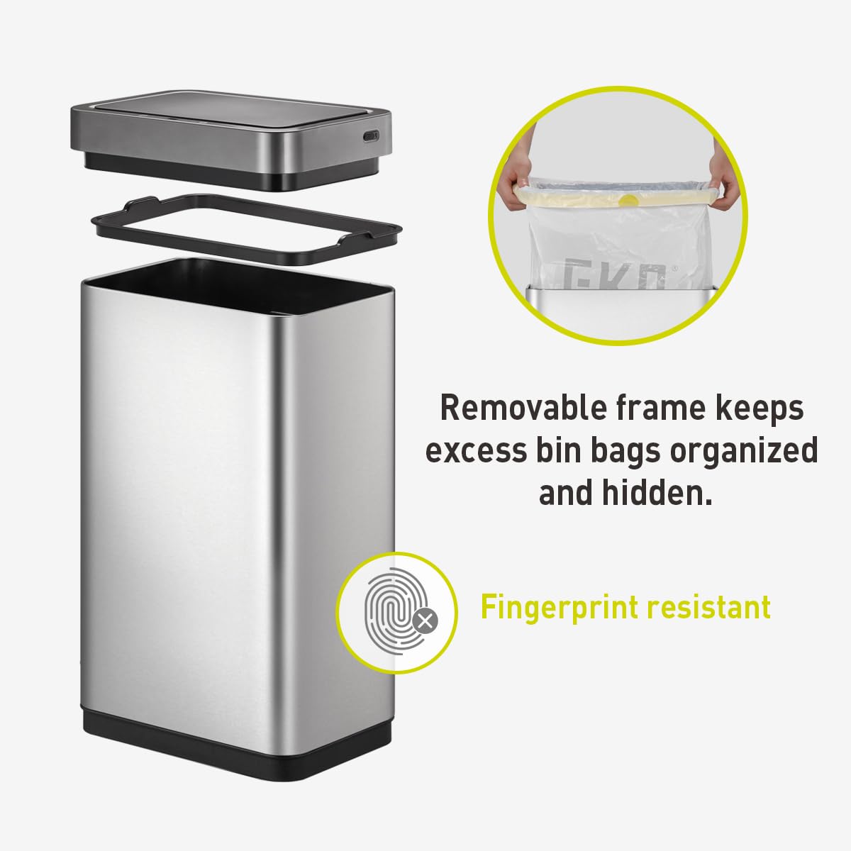 EKO 80 Liter Motion Sensor Trash Can Starter Set - Includes Mirage-X 80 Liter Automatic Touchless Trash Can Plus 60-Count of 21 Gallon Extra-Strong Drawstring Trash Bags