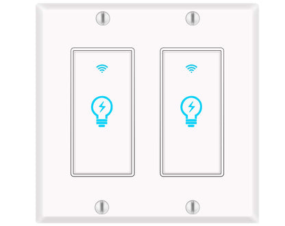 Smart Light Switch, Alexa Smart Double Switch, Smart Light Switch 2 Gang with Timing Schedule and Remote Control, Neutral Wire Needed, Compatible with Alexa and Google Home, Single Pole (2Pack)