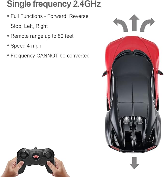 RASTAR Bugatti Toy Car 1/24 Scale Bugatti Chiron RC Model Car Red