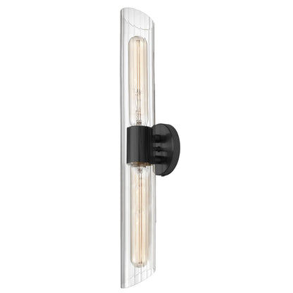 Dainolite 2 Light Vanity Fixture Matte Black with Clear Fluted Glass, Model SAM-252W-MB