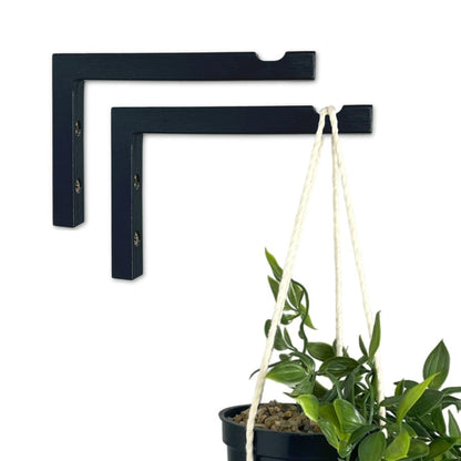 EvenWood 2-Piece Set of Plant Hooks for Wall 6 Inch - L-Shaped Mounted Wooden Plant Hook - Indoor and Outdoor Bracket Plant Hanger for Planters, Lanterns, Bird Feeders and Plant Basket (Black)