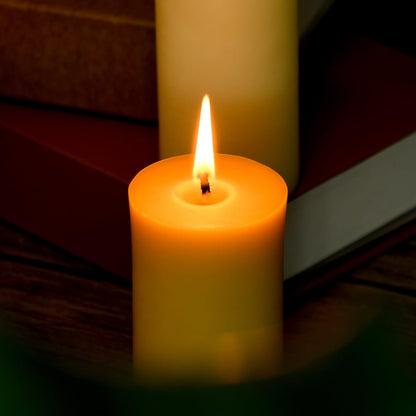 3 Pack Natural Beeswax Pillar Candle 2x4 inch, Smokeless and Long Lasting (22-27 Hours) Pure Beeswax Candle, Natural Unscented, Yellow