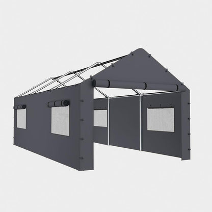 Vanteriam 10 * 20 FT Carport Replacement Sidewall kit Panel Set of 4 with Mesh Windows and Double Head Zippers, 180G PE Waterproof & UV Protected Replacement Sidewall Cover, Gray