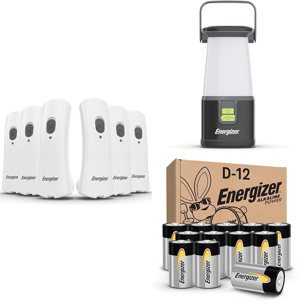 Energizer LED Rechargeable Plug-in Flashlights (6-Pack),+ ENERGIZER LED Camping Lantern 360 PRO + Energizer Alkaline Power D Batteries (12 Pack), Long-Lasting Alkaline Size D Batteries