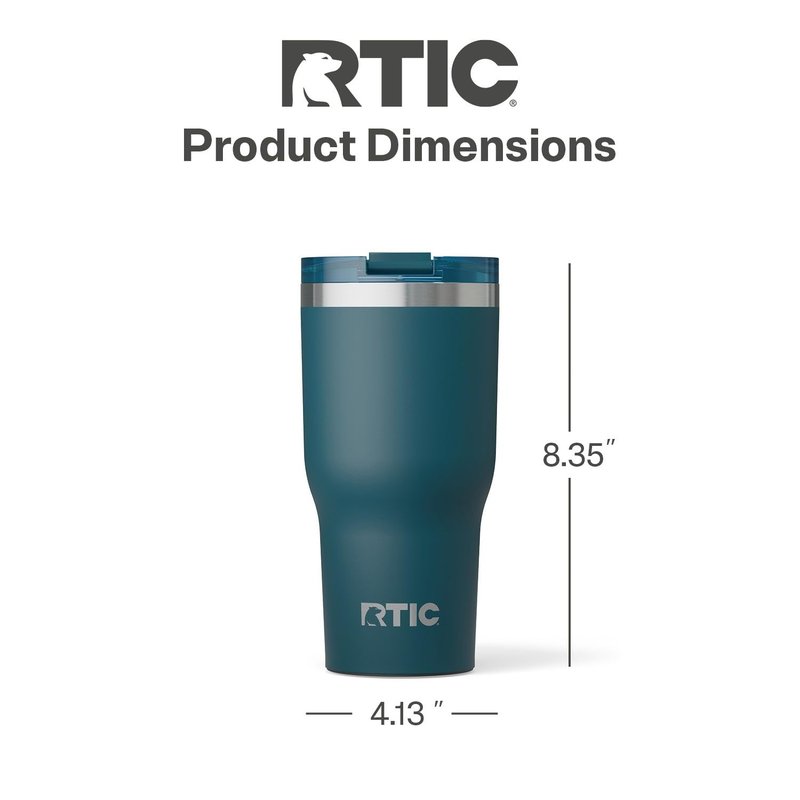 RTIC 40oz Essential Tumbler with Lid, Ceramic Lined, Insulated, Stainless Steel, Metal, Double Wall Vacuum-Insulation, Travel Cup for Iced Coffee, Tea, Hot and Cold Drink, Marine