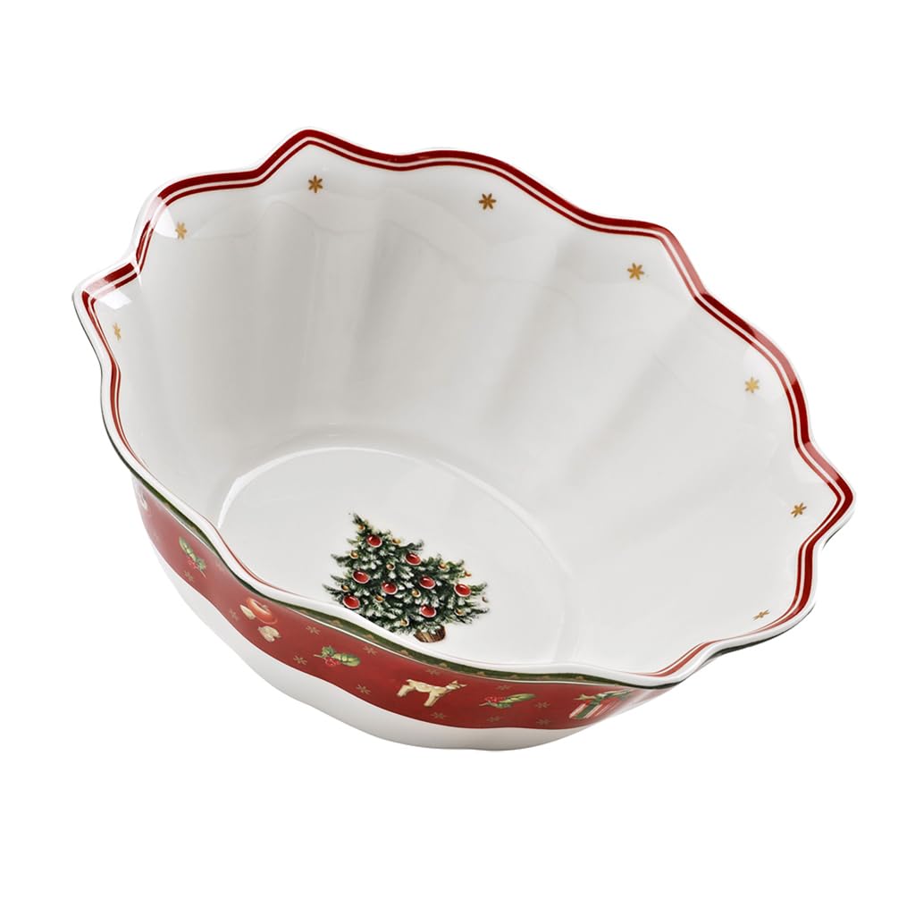 Villeroy & Boch Toy's Delight Christmas Collection Salad Serving Bowl, Premium Porcelain, Large 94 oz Capacity, 12.75 x 4.5 in, White/Red/Colorful