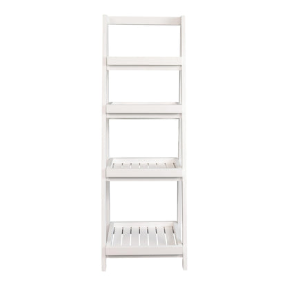 happimess SHF2008W Everett 48 in. H Minimalist Handcrafted Acacia Wood 4-Tier Indoor/Outdoor Folding Display Ladder Storage Rack and Plant Stand, White
