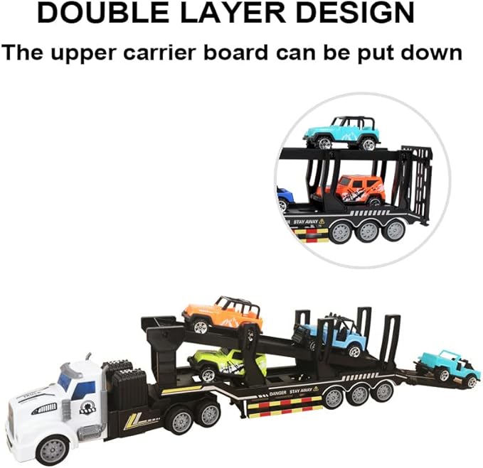 Remote Control Car Transporter Truck Includes 4 Cars - 14 1:48 Mini RC Toy Semi Truck Trailer with 2pcs Rechargeable Batteries Carrier Car Truck Vehicle with Lights Great Gift for Kids Boys Girls