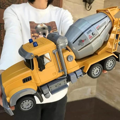 RC Cement Mixer Toy Truck for Boys - 6 Channel Remote Control Construction Toys with 2 Rechargeable Batteries 1:24 Auto Demo 360 Degree Stirring Vehicles with Lights for Kids