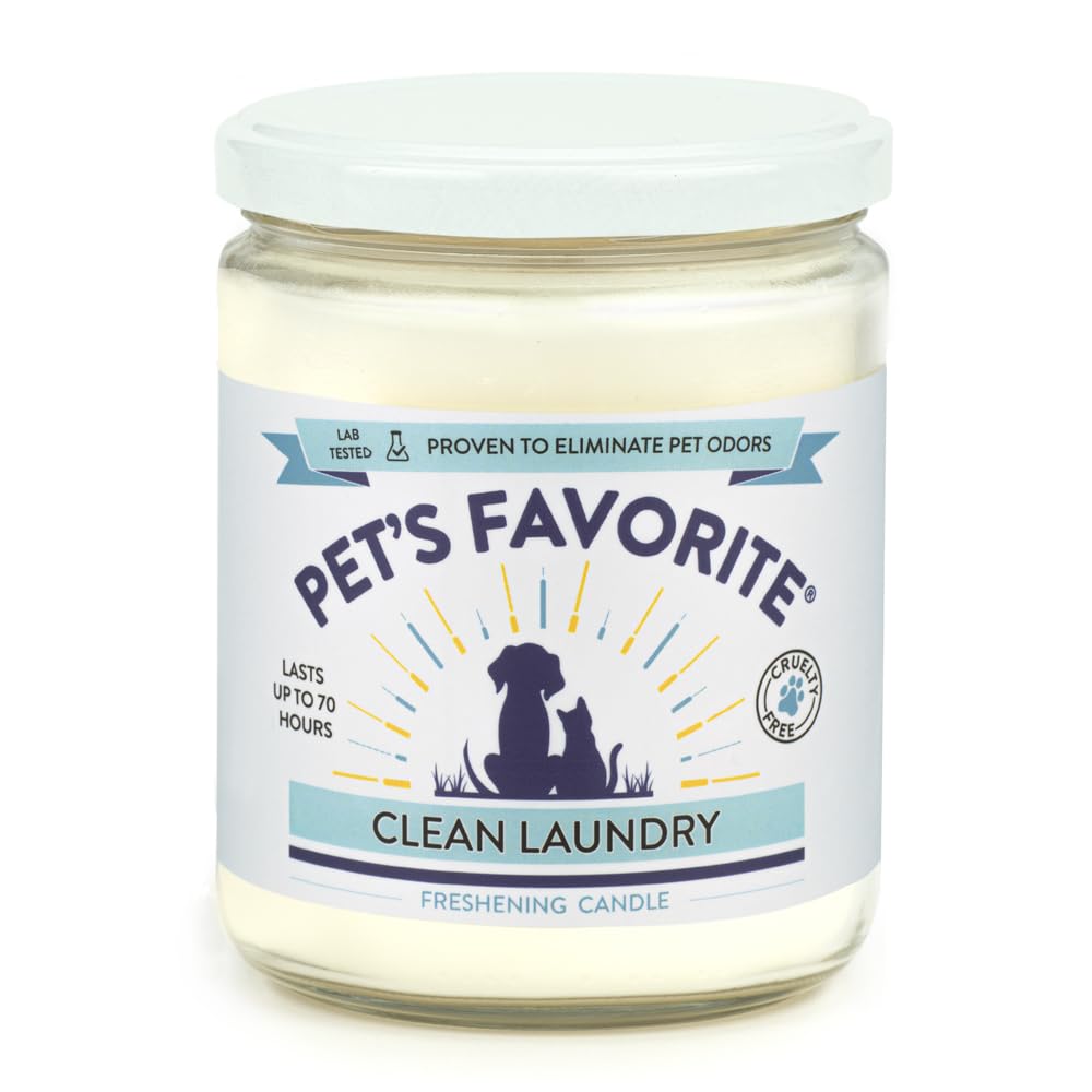 Pet's Favorite Plant Based Odor Candle for Home, Fresh Laundry Scent, Clean Burning Pet Friendly Air Freshener with a Natural Fiber Wick and 70 Hour Burn Time