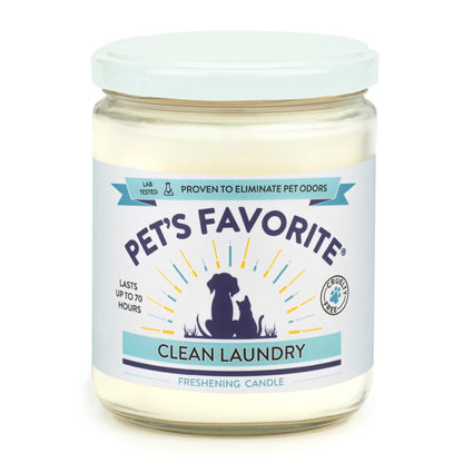 Pet's Favorite Plant Based Odor Candle for Home, Fresh Laundry Scent, Clean Burning Pet Friendly Air Freshener with a Natural Fiber Wick and 70 Hour Burn Time