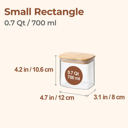 Comsaf Spice Jars with Label，8 oz Small Glass Jars with Lids, 6 Pcs Seasoning Containers, Rectangle Glass Containers with Lids, Empty Seasoning Jars for Pantry Storage, Loose Tea, Herbs, Powders, Salt