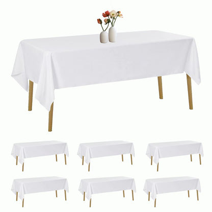 luccido 6 Pack Rectangle Tablecloth 60 x 102 Inches White Table Cloth Stain and Wrinkle Resistant Washable Polyester Fabric Table Cover for Party, Wedding and Banquet Decoration