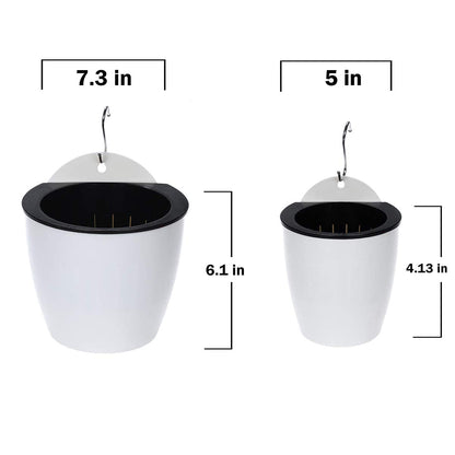 DEELF OUTLET 6 Packs 5" Plastic Self Watering Pots Wall Hanging Planters Wall Mounted Wicking Flower Pots for Indoor and Outdoor African Violet, Ocean Spider Plant, Orchid, White