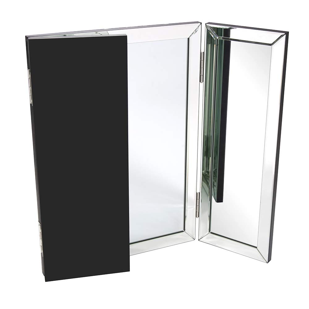 Howard Elliott Collection Tripoli Trifold Vanity Mirror 3 Way TableTop Bedrooms, Bathroom, Makeup Portable Cosmetic & Makeup Mirror with Beveled Edges Tri-fold Mirror, 31 Inch x 21 Inch