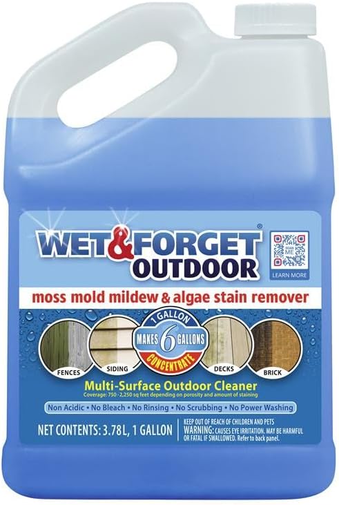 Wet & Forget Moss & Mold Remover - Powerful Multi-Surface Outdoor Cleaner, 128 Fl Oz