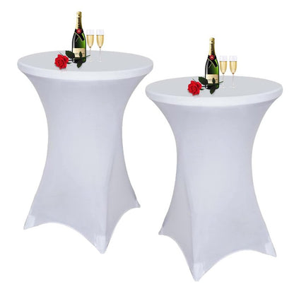 Albassa 2 Pack Cocktail Table Covers 32"x43" Spandex Stretch Highboy Top Tablecloth Fitted Round Table Cloths for Bar Wedding Cocktail Party Banquet Tables (2, White, 32"x 43")