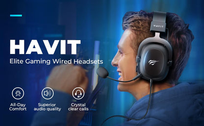 havit H2002d Gaming Headsets for PS4,PC, 50MM Drivers Surround Sound PS5 Headset with Mic Gaming Headphones with Mic Durable Aluminum Frame Valentines Gifts for Men