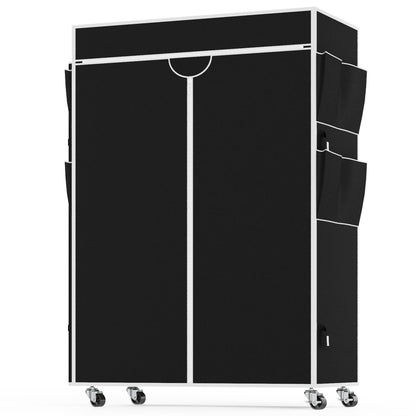 Homdox Garment Rack with Cover, Heavy Duty Clothing Rack for Hanging Clothes, Portable Closet Wardrobe, Double Rods Garment Rack with wheels, 35.1" W x 17.4" D x 80.6" H, Black