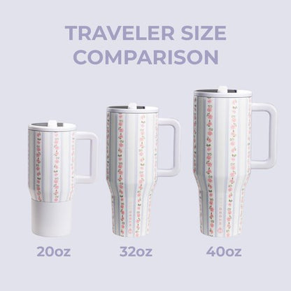 HydroJug Traveler - 40 Oz Insulated Water Bottle with Handle & Flip Straw | Leak Resistant, Primrose