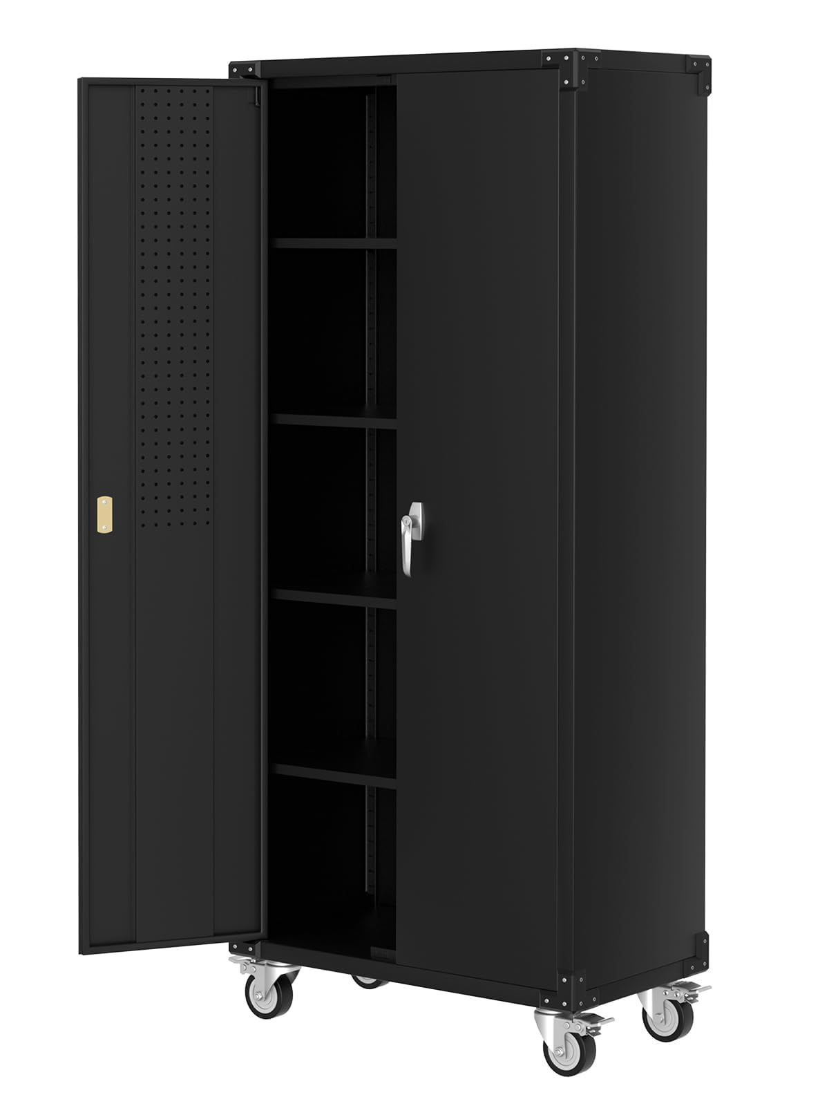 Garvee Large Metal Cabinet Two Lockable Doors Four Wheels,Four Adjustable Dividers Can Be Used As Tool File Storage Suitable for Garages Schools Gyms Offices