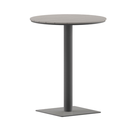 Flash Furniture Finch Commercial Grade Round 24" Table with Faux Teak Poly Slats and Steel Frame, Gray/Gray