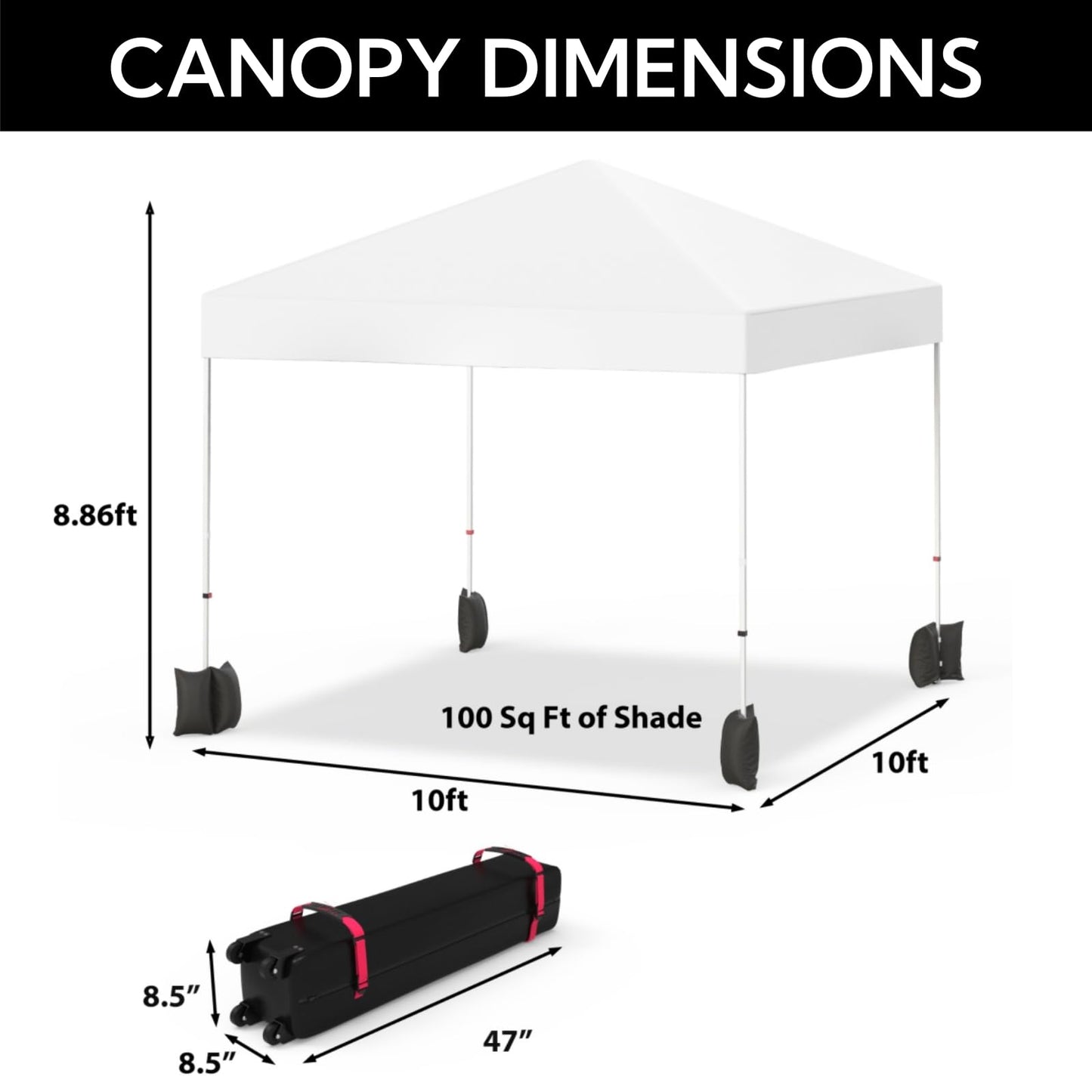 Hipicute Pop Up Canopy Tent 10x10ft, 1-Person Setup Instant Tent Shelter, Portable Commercial Outdoor Canopies w/Roller Bag, 4 Weight Bags 4 Ropes & 8 Stakes for Beach Events Parties Camping, White