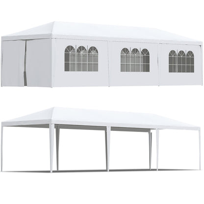 Greesum 10x30 Outdoor Canopy with with 6 Side Removable Walls, Upgrade Patio Camping Heavy Duty Gazebo Shelter for Party Wedding BBQ Events, Waterproof Tent, White