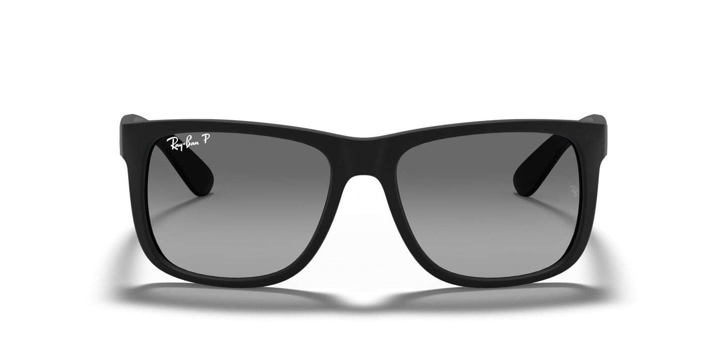 Ray-Ban RB4165 Justin Rectangular Sunglasses, Rubber Black/Polarized Light Grey Gradient Grey, 55 mm