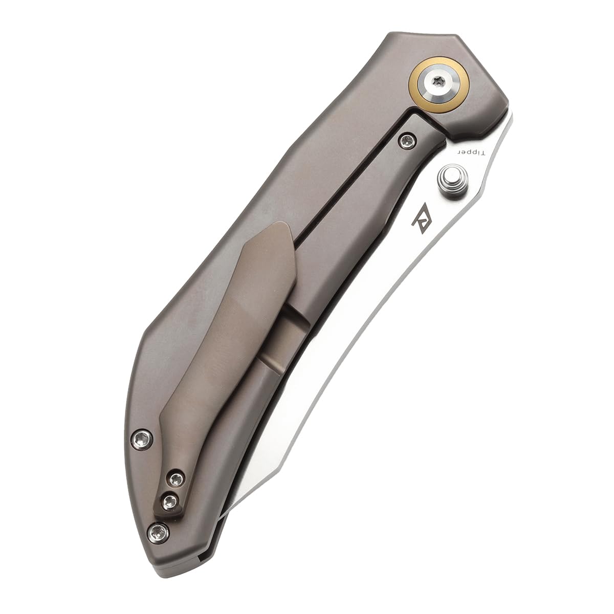 KANSEPT Tipper Pocket Folding Knife, 3.38" Satin Cpm S35vn Steel Blade, Bronze Anodized Titanium Handle with Thumb Stud, Frame Lock, Sharp Knives Gift for Men Women Camping Survival Hiking K1079A2