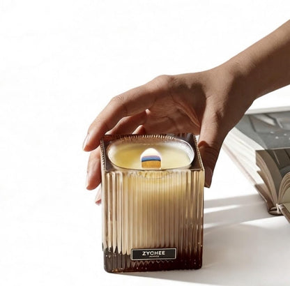 Art Deco White Tea Scented Candle, 7oz Natural Soy Wax, Cherry Wood Wick with Crackling Sound, Roman Column Glass Jar, 60H Burn Time, Vanilla & Vetiver Aromatherapy for Home Decor & Relaxation