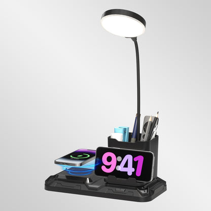 KDD 4 in 1 Desk Lamp with Wireless Charger, 360? Gooseneck, Adjustable White & Warm Light, Black