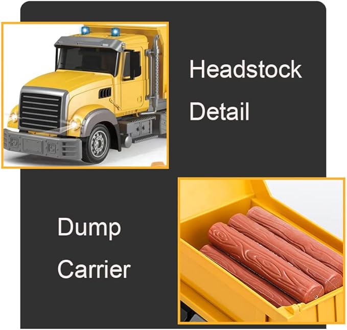 RC Dump Truck Toy for Kids - 6 Channel Remote Control Dump Truck with LED Lights RC Construction Vehicle Truck Toys with 2 Rechargeable Batteries Gifts Ideas for 3-8 Years Old Boys and Girls