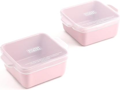 Souper Cubes Stoneware Baking Dishes - Premium 5" x 5" Mini Ceramic Set with Silicone Covers, Cotton Candy