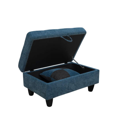 UOCFYK L-Shaped 3-Piece Flannel Sofa with Storage Ottoman Set, Sectional Couch Sofa Set for Living Room, Office, Small Space, Blue