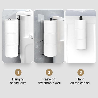 Skiennix Toilet Paper Holder - Wall-Mounted Organizer with Storage for 3 Rolls - Black Stainless Steel