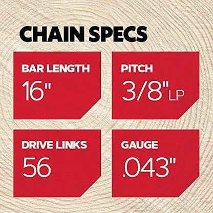 Oregon Chainsaw Chain - 3/8" LP Pitch, .043" Gauge | Low-Kickback Replacement for 16" Bars