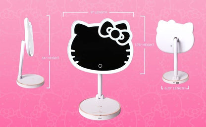 Impressions Vanity Hello Kitty Tabletop Mount LED Rechargeable Makeup Mirror with 360 Degree Rotation, Touch Sensor Desk Mirror with Light Strip and Adjustable Brightness