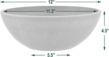 PSW Pot Collection | 12-Inch Low Bowl Planter - Drillable No Drainage Hole for Succulents & Herbs - Taupe