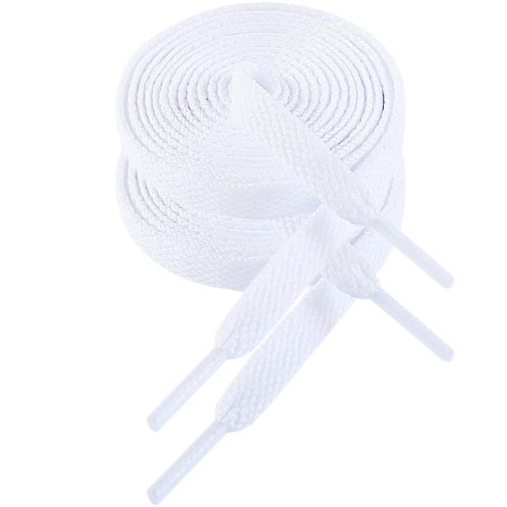 VSUDO 54 Inch Flat Snow White Shoe Laces for Sneakers, Shoelaces for Sneakers, Replacements Shoe Strings for Women or Men (2 Pairs-Snow White-137CM)