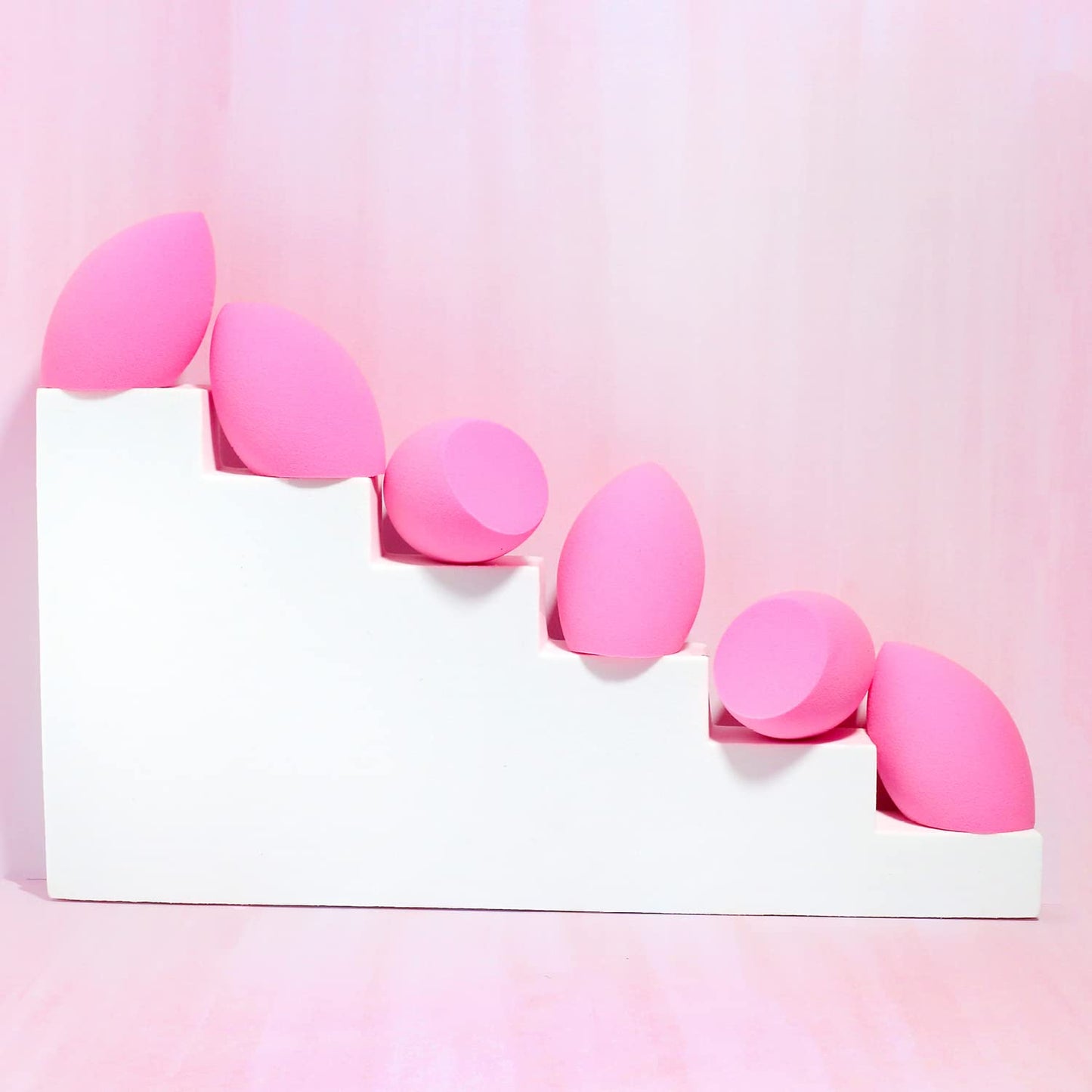 AOA Studio Collection Makeup Sponge Set Makeup Blender Latex Free and High-definition Super Soft Set of 6 Makeup Blender For Powder Cream and Liquid, Beauty Cosmetic Beveled Shape (Pink)